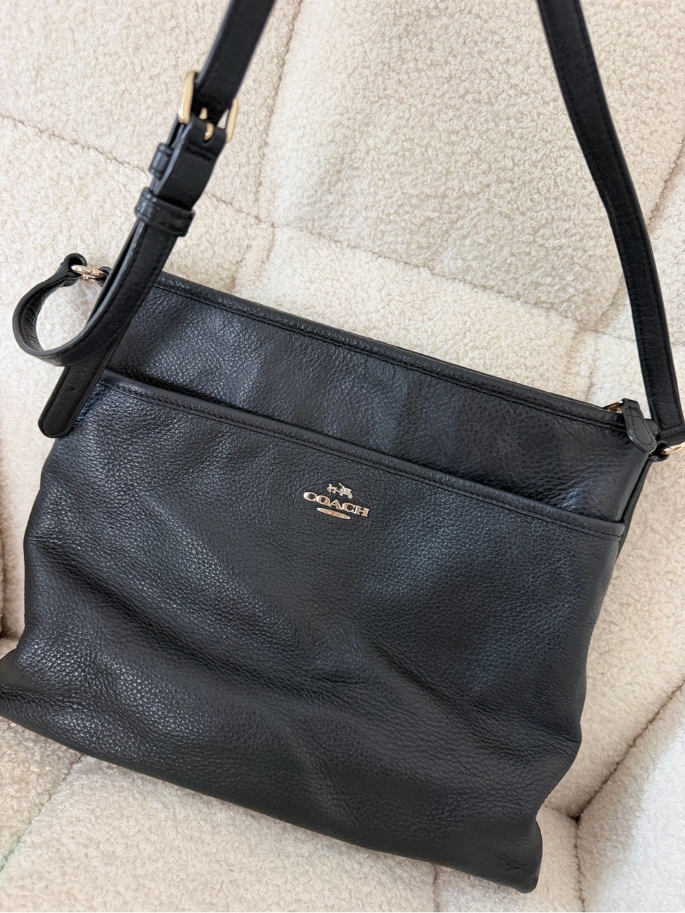 Coach Black Pebbled Leather Crossbody with Gold Logo